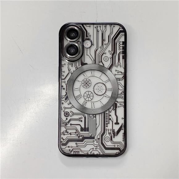 Iphone 16 Pro Black Circuit Clock Pattern Magnetic MagSafe Lens Protect - Picture 2 of 6